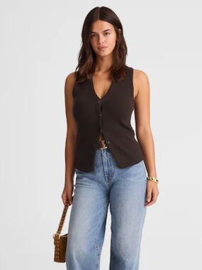 MADEWELL V-Neck Brown Merino Wool Button Up Sweater Vest--NWT--M